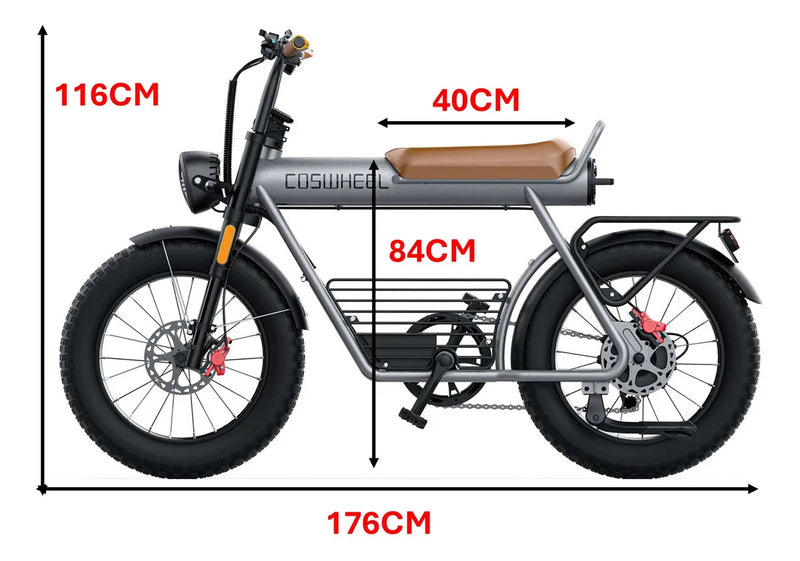 Bicicleta Elétrica Coswheel CT20S – 750W | Suspensão Dupla | Dobrável | Bateria 20Ah