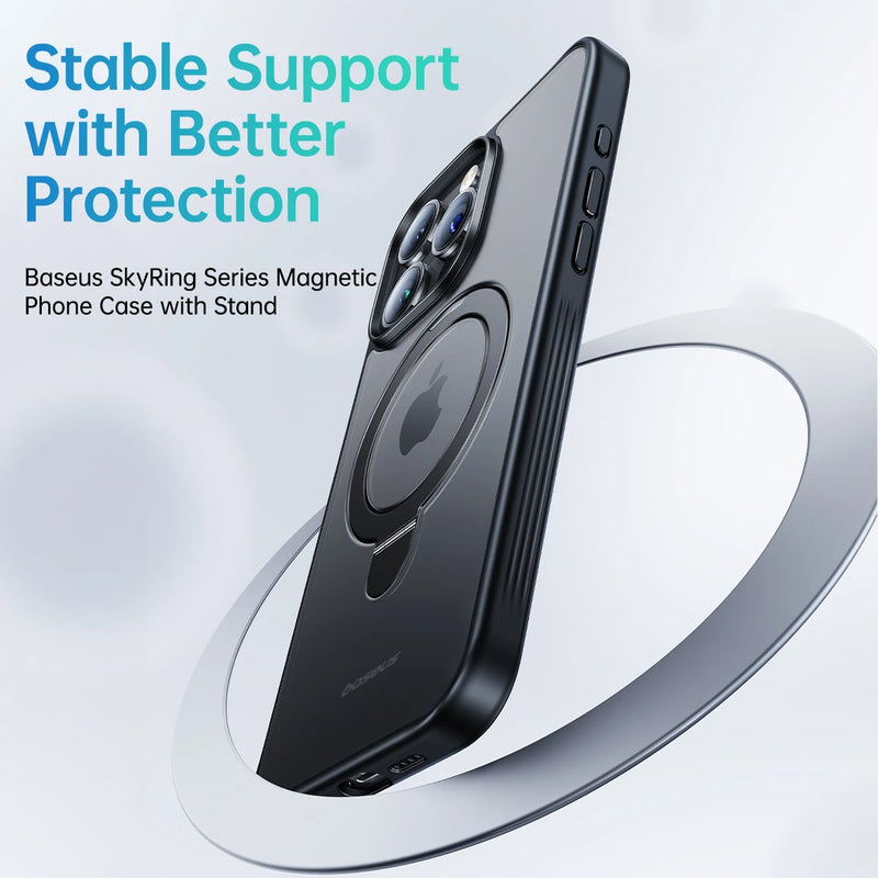 Baseus Magnetic Stand Case for iPhone 15 Pro 15 14 13 Pro Max Plus Case 180° Adjustable Kickstand Ring for MagSafe Charging Case